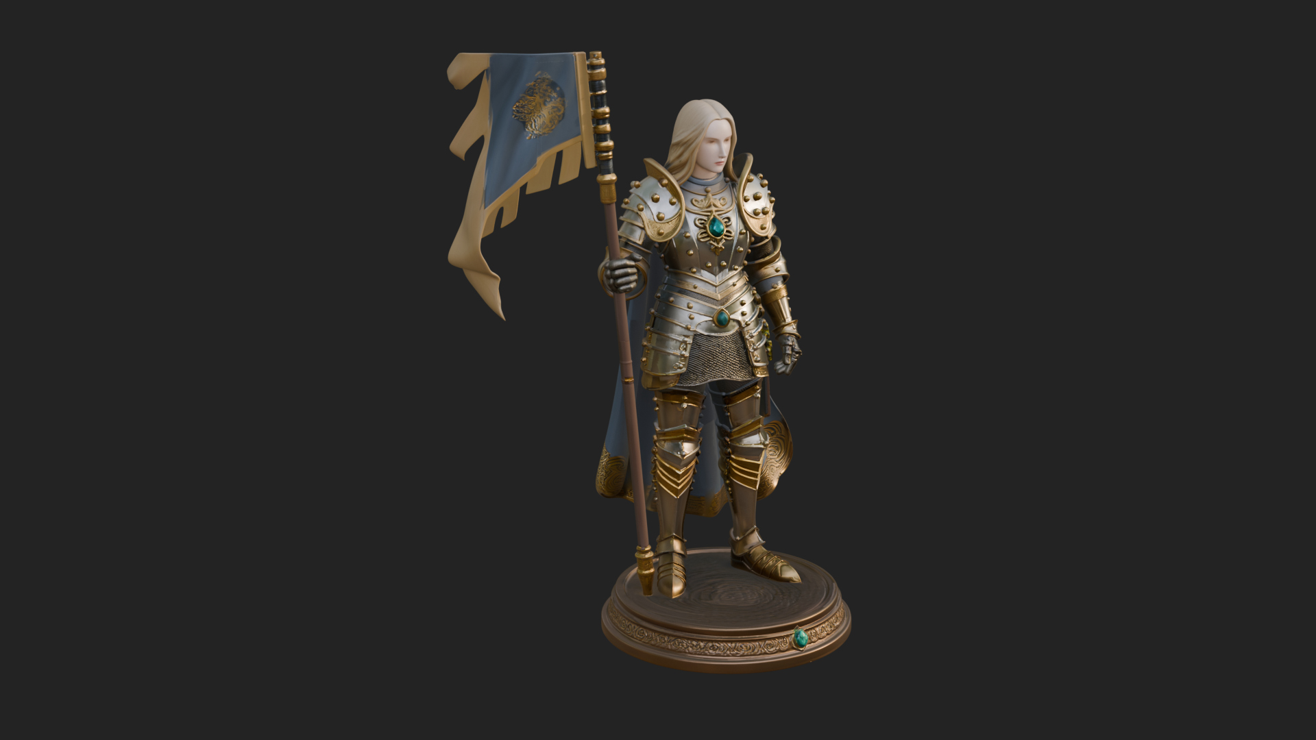 Armored Maiden with Banner Statue Design 1 3D Print Model 3D Model