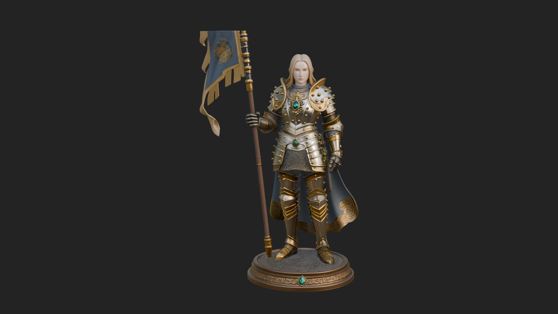Armored Maiden with Banner Statue Design 1 3D Print Model 3D Model