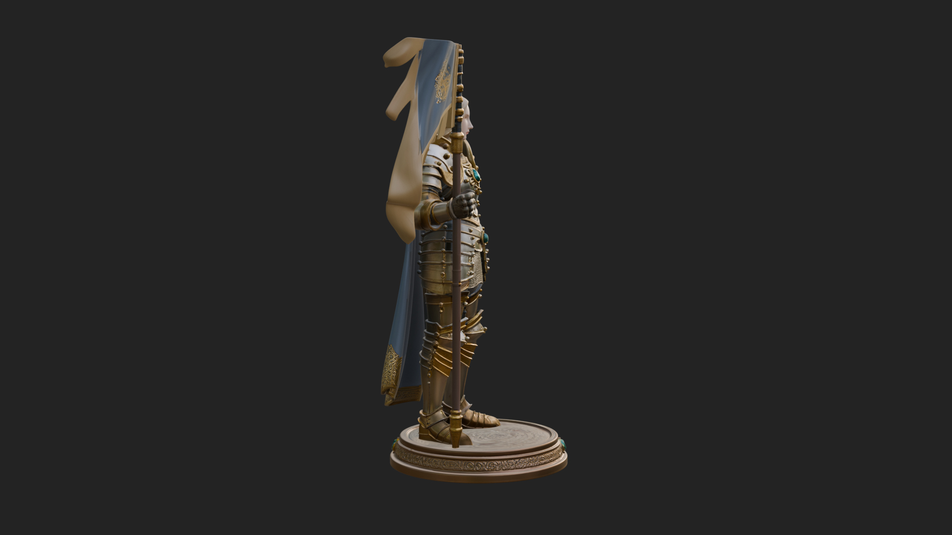 Armored Maiden with Banner Statue Design 1 3D Print Model 3D Model