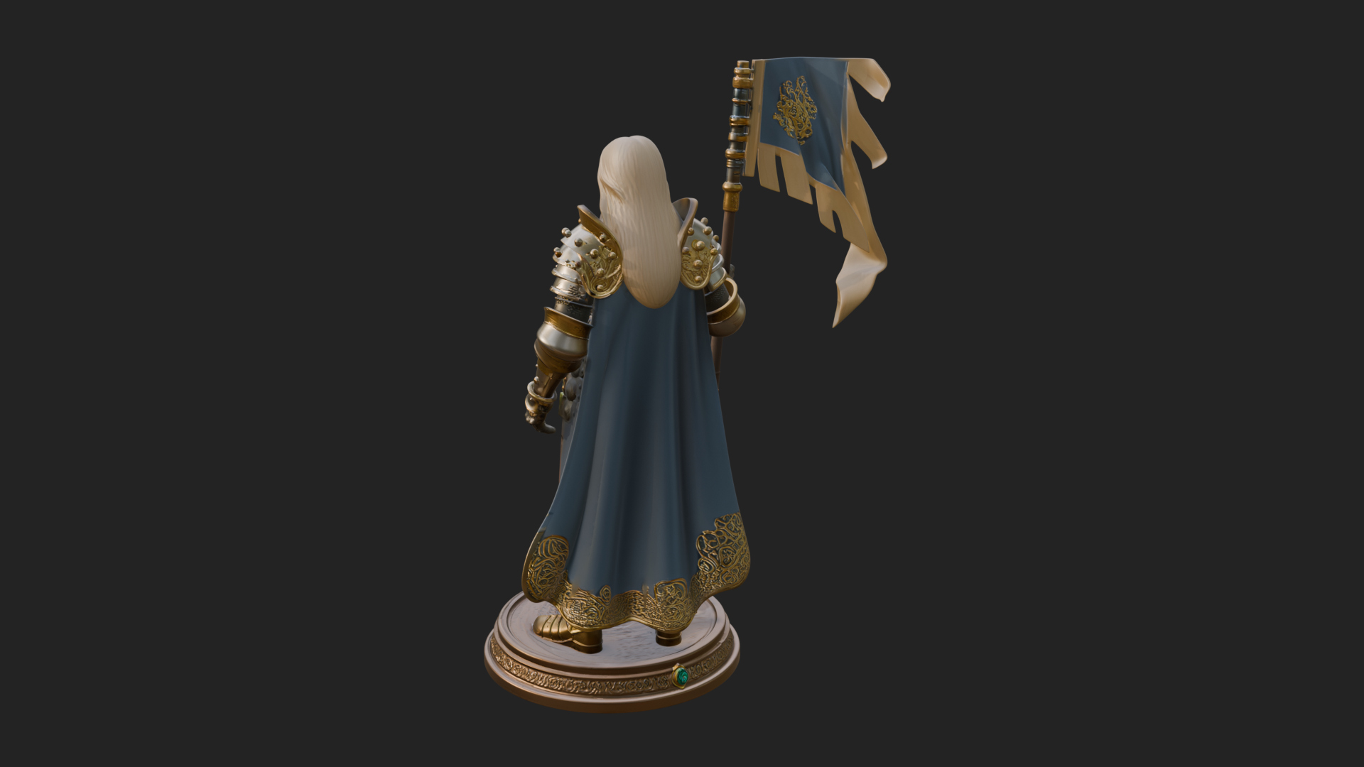 Armored Maiden with Banner Statue Design 1 3D Print Model 3D Model