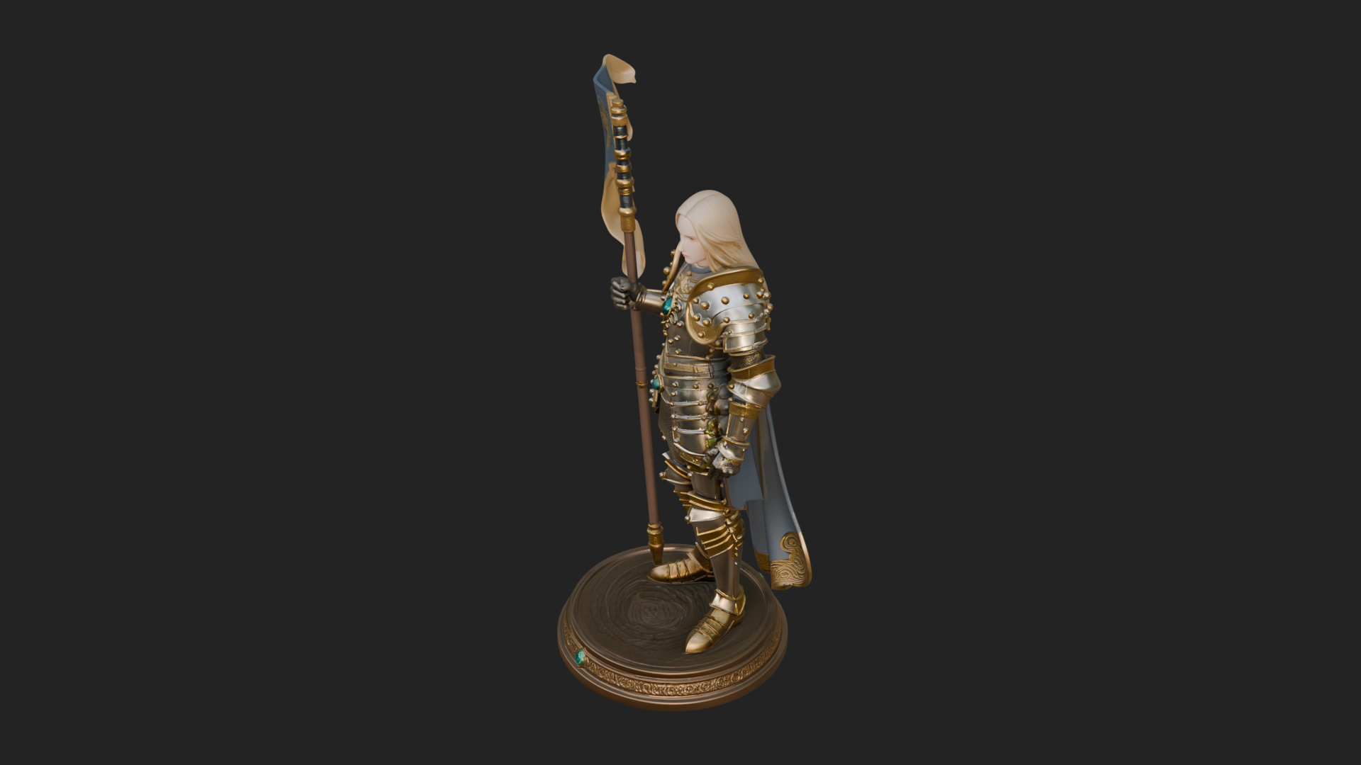 Armored Maiden with Banner Statue Design 1 3D Print Model 3D Model
