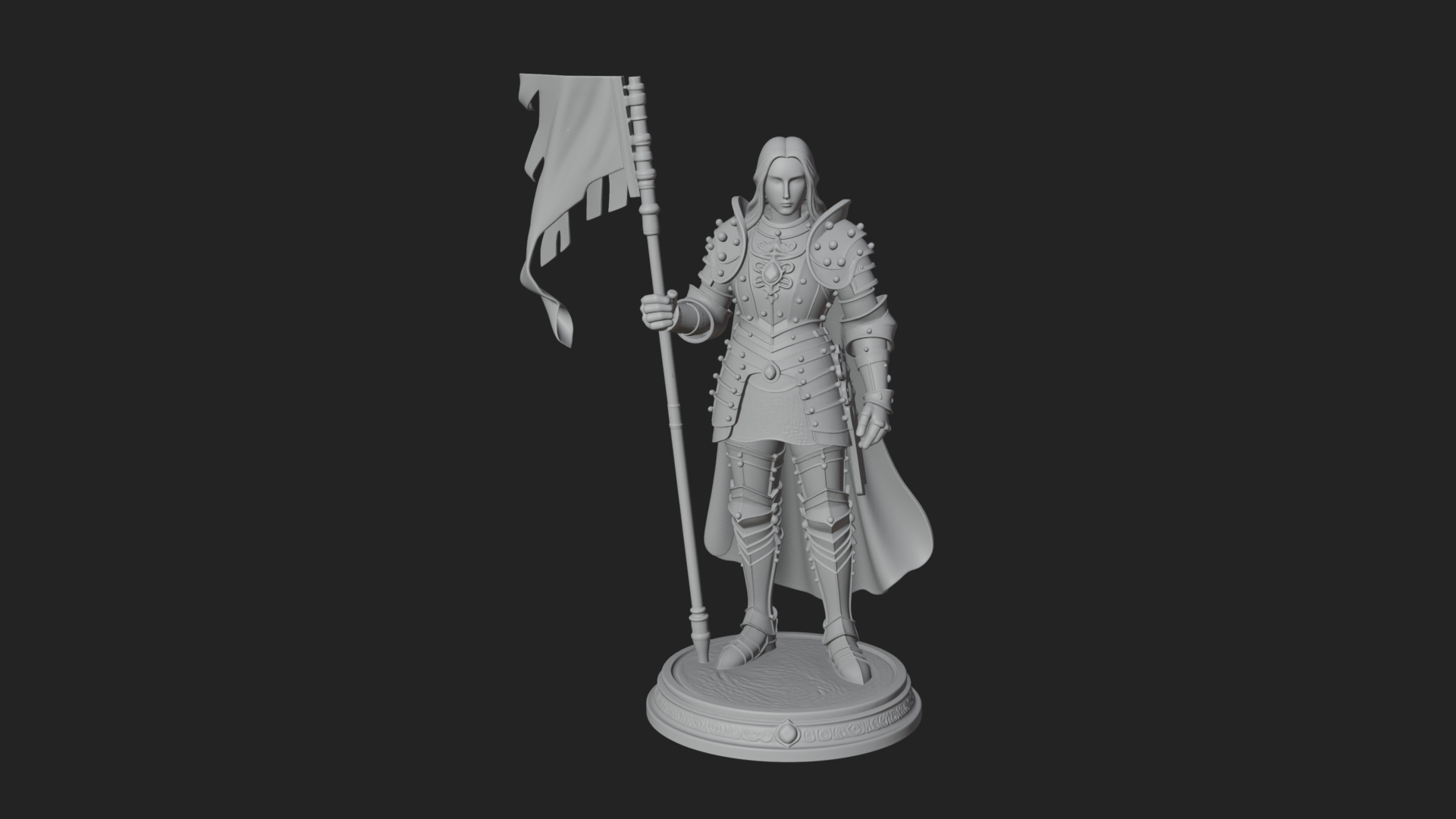 Armored Maiden with Banner Statue Design 1 3D Print Model 3D Model