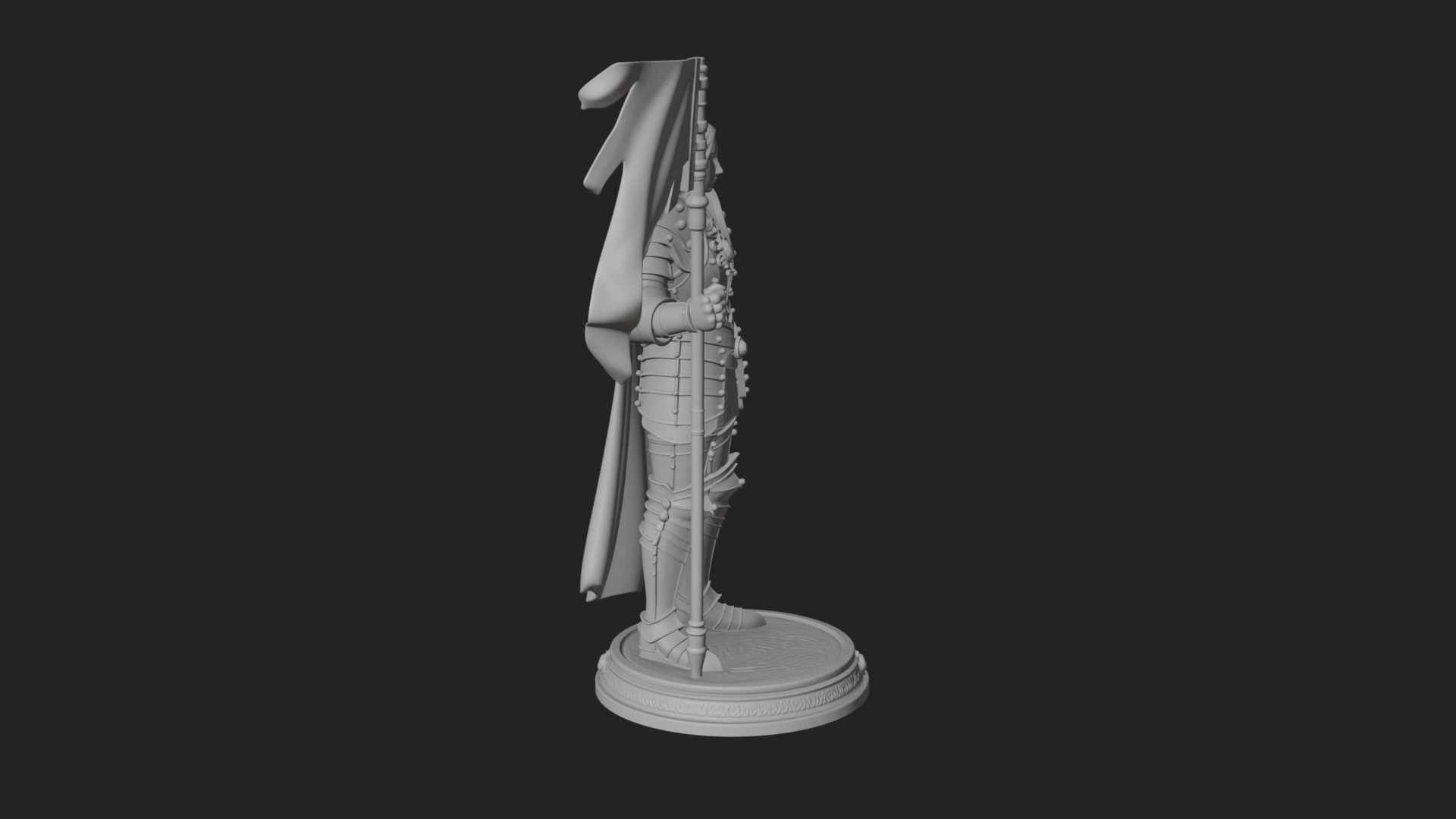 Armored Maiden with Banner Statue Design 1 3D Print Model 3D Model