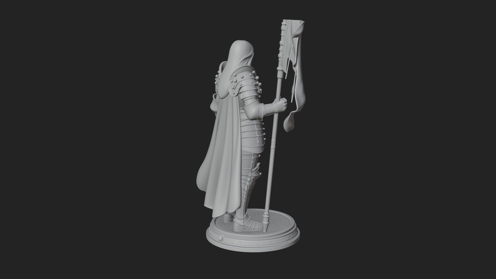 Armored Maiden with Banner Statue Design 1 3D Print Model 3D Model