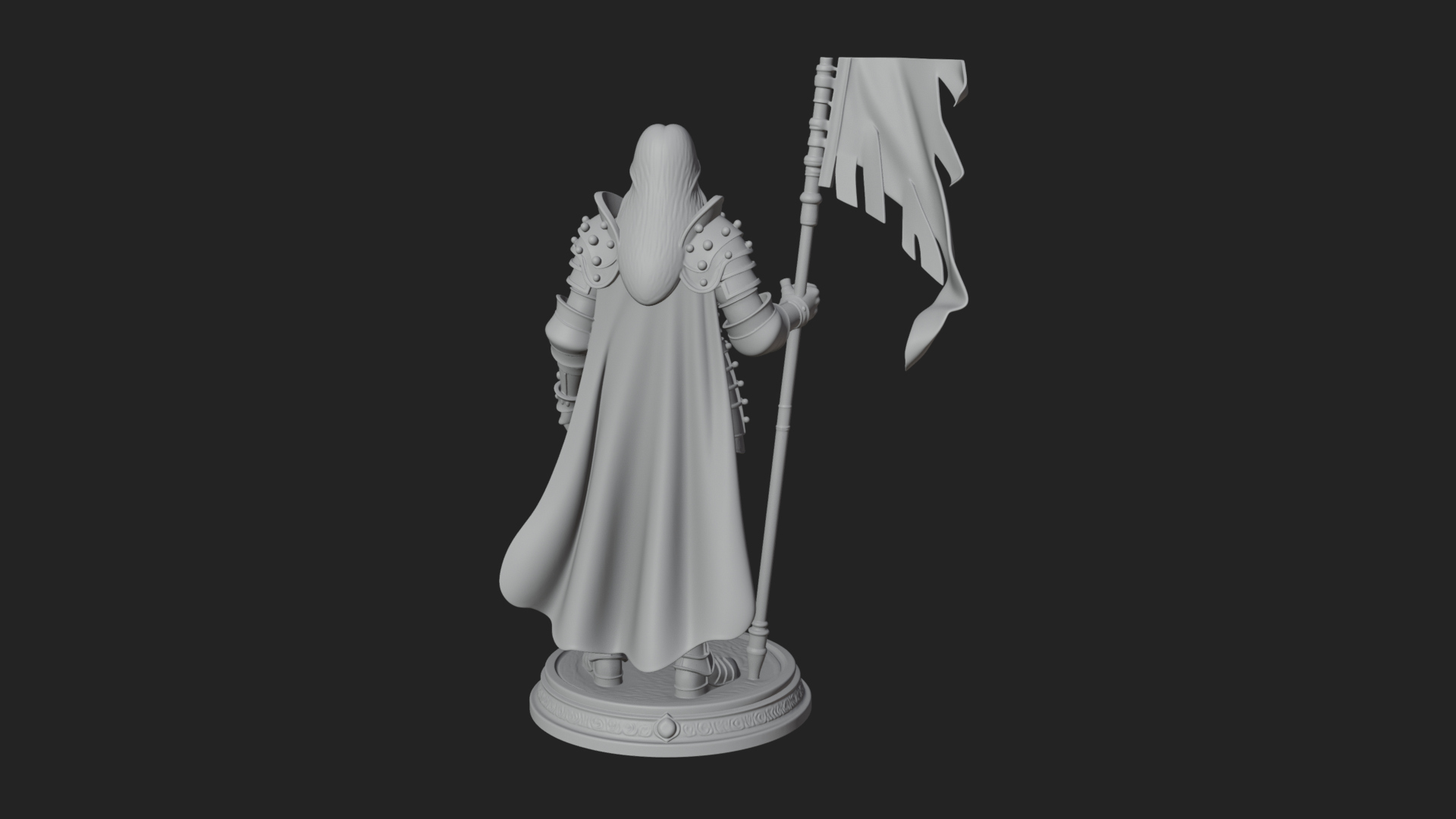 Armored Maiden with Banner Statue Design 1 3D Print Model 3D Model