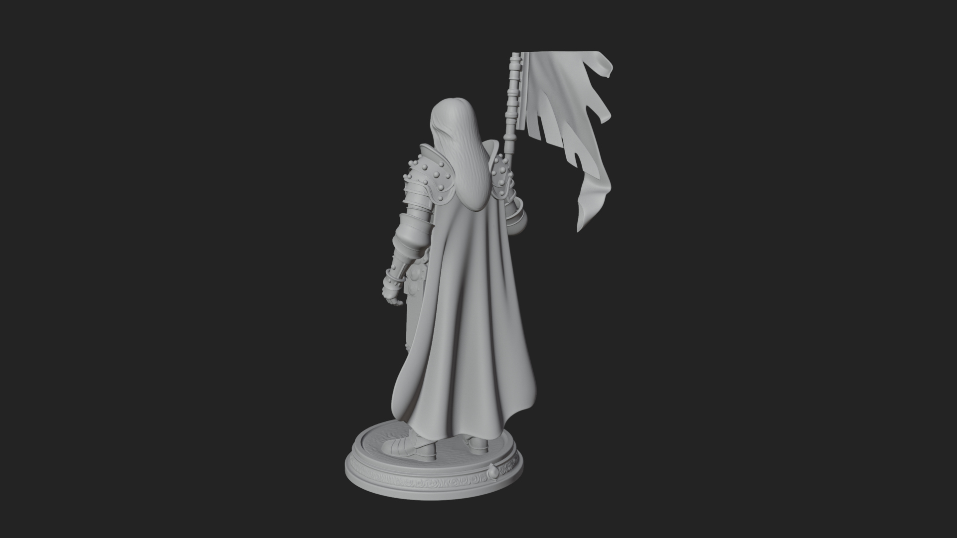 Armored Maiden with Banner Statue Design 1 3D Print Model 3D Model