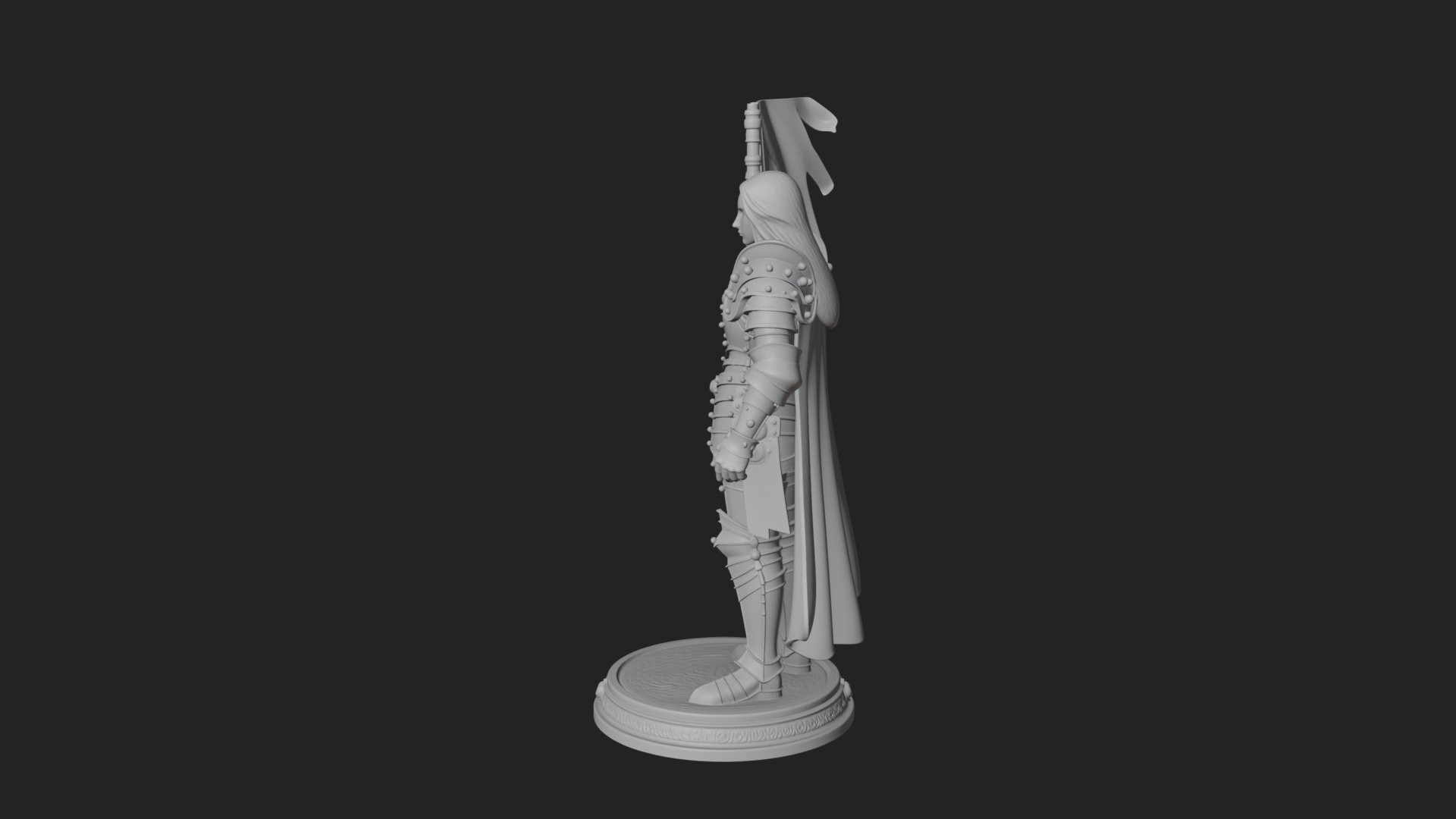 Armored Maiden with Banner Statue Design 1 3D Print Model 3D Model