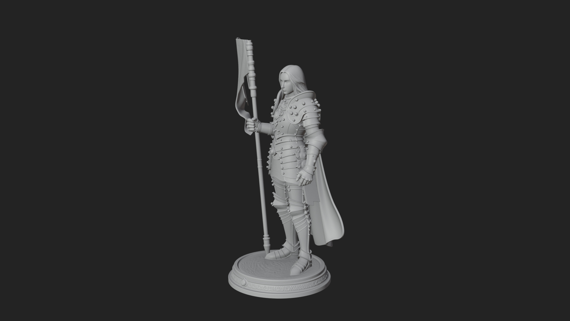 Armored Maiden with Banner Statue Design 1 3D Print Model 3D Model