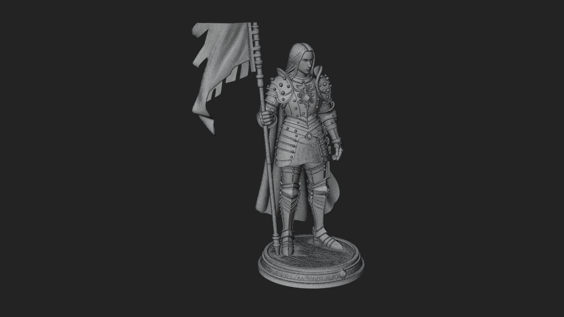 Armored Maiden with Banner Statue Design 1 3D Print Model 3D Model