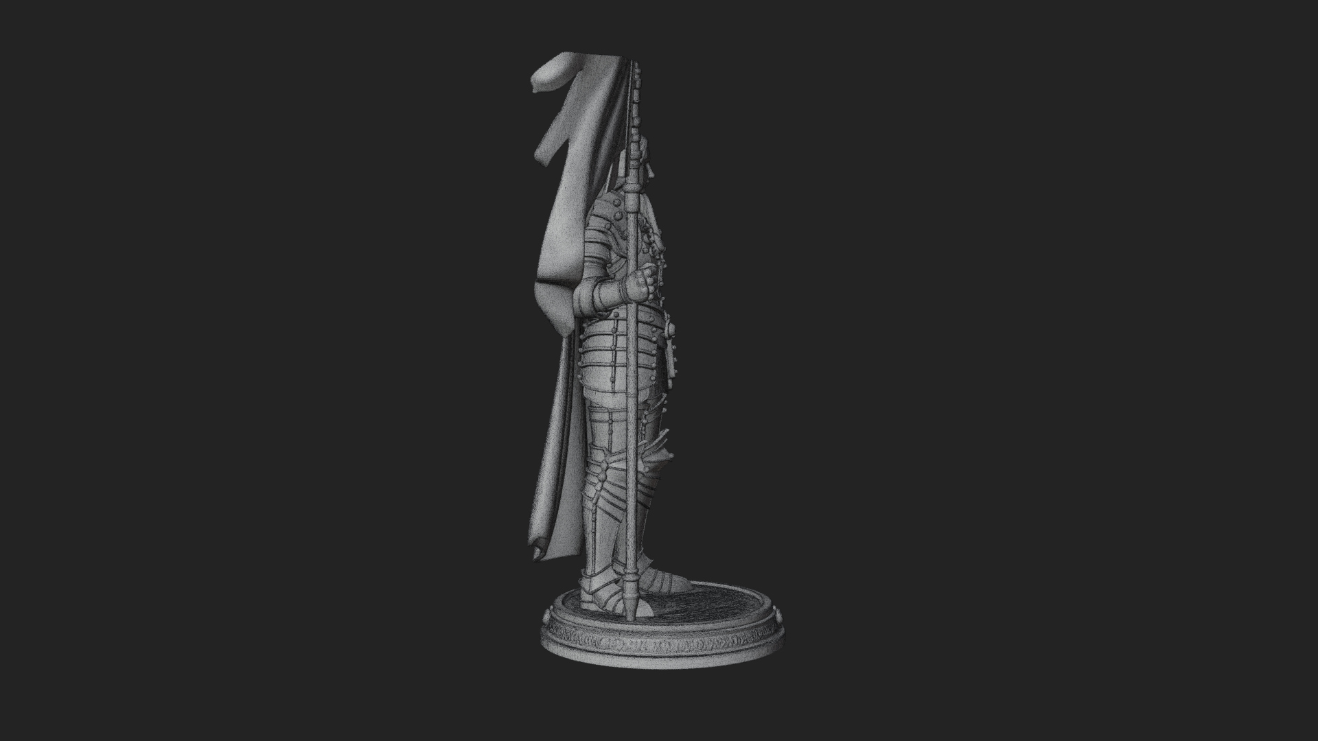 Armored Maiden with Banner Statue Design 1 3D Print Model 3D Model