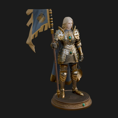 Armored Maiden with Banner Statue Design 1 3D Print Model