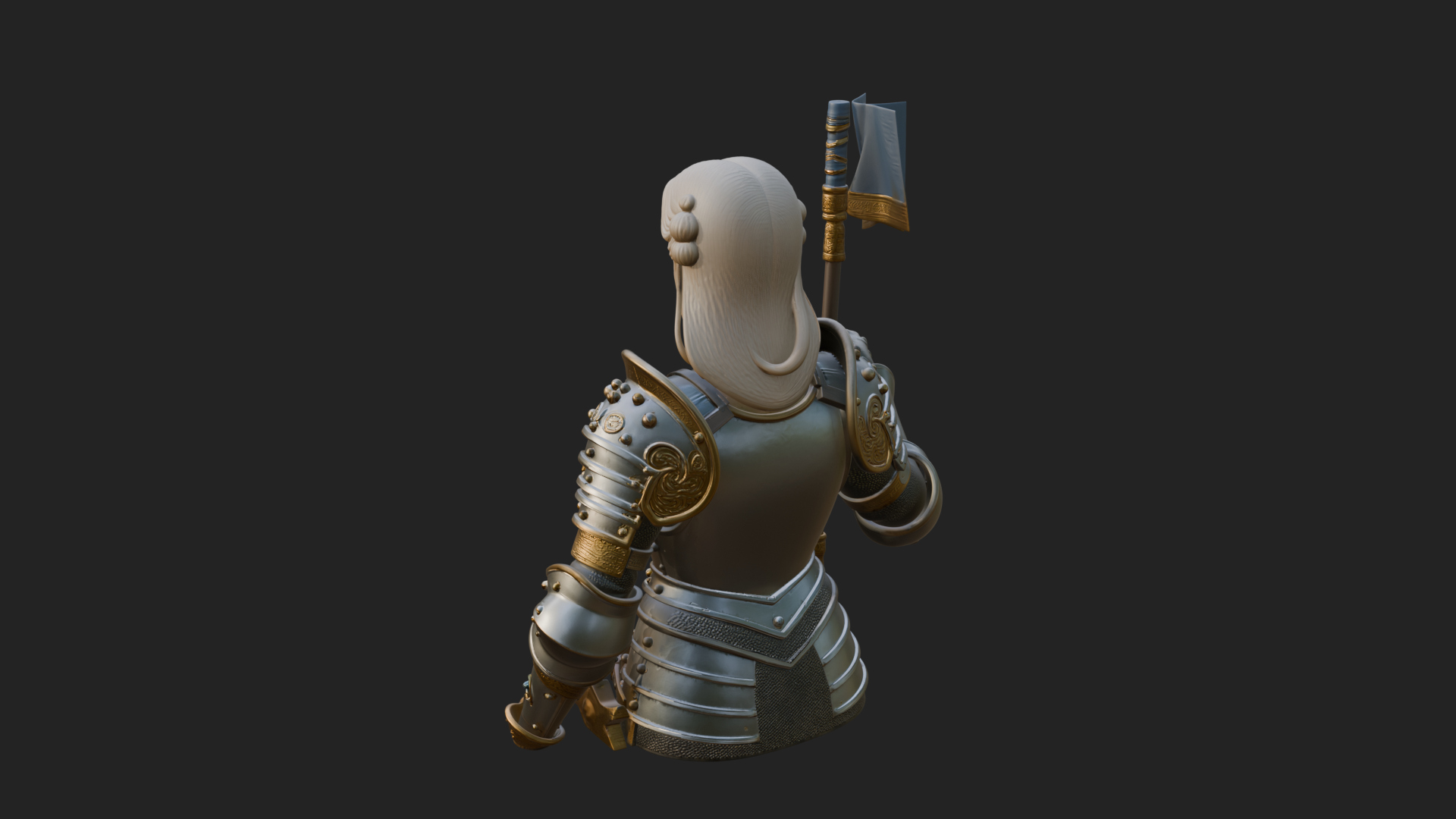 Armored Maiden with Banner Statue Design 2 3D Print Model 3D Model