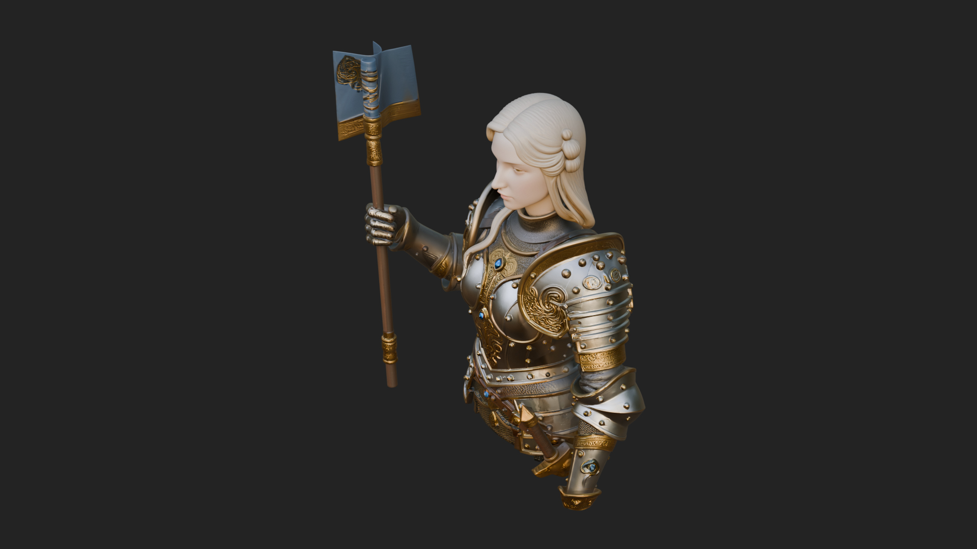Armored Maiden with Banner Statue Design 2 3D Print Model 3D Model