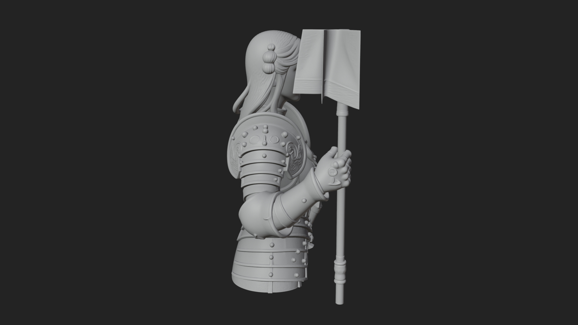 Armored Maiden with Banner Statue Design 2 3D Print Model 3D Model