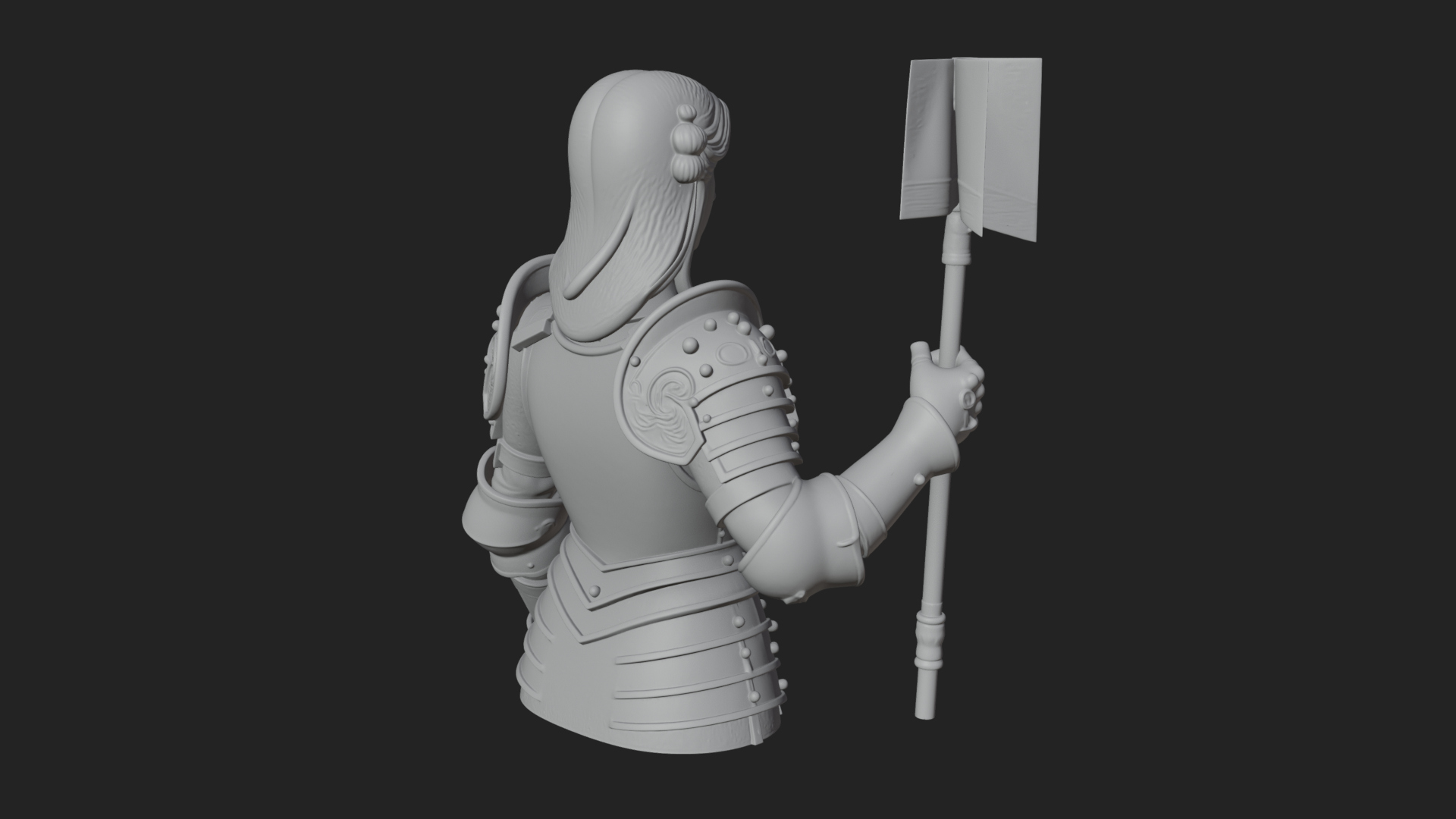 Armored Maiden with Banner Statue Design 2 3D Print Model 3D Model