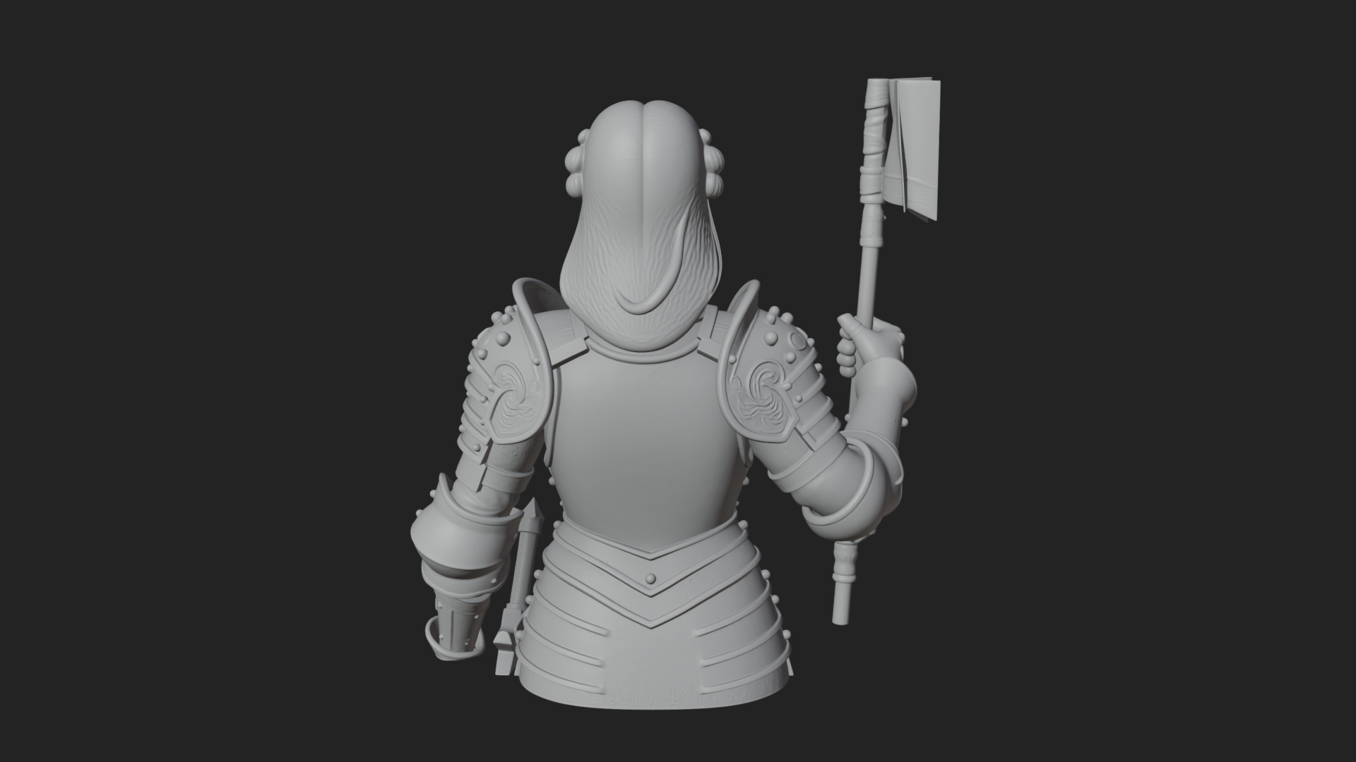 Armored Maiden with Banner Statue Design 2 3D Print Model 3D Model
