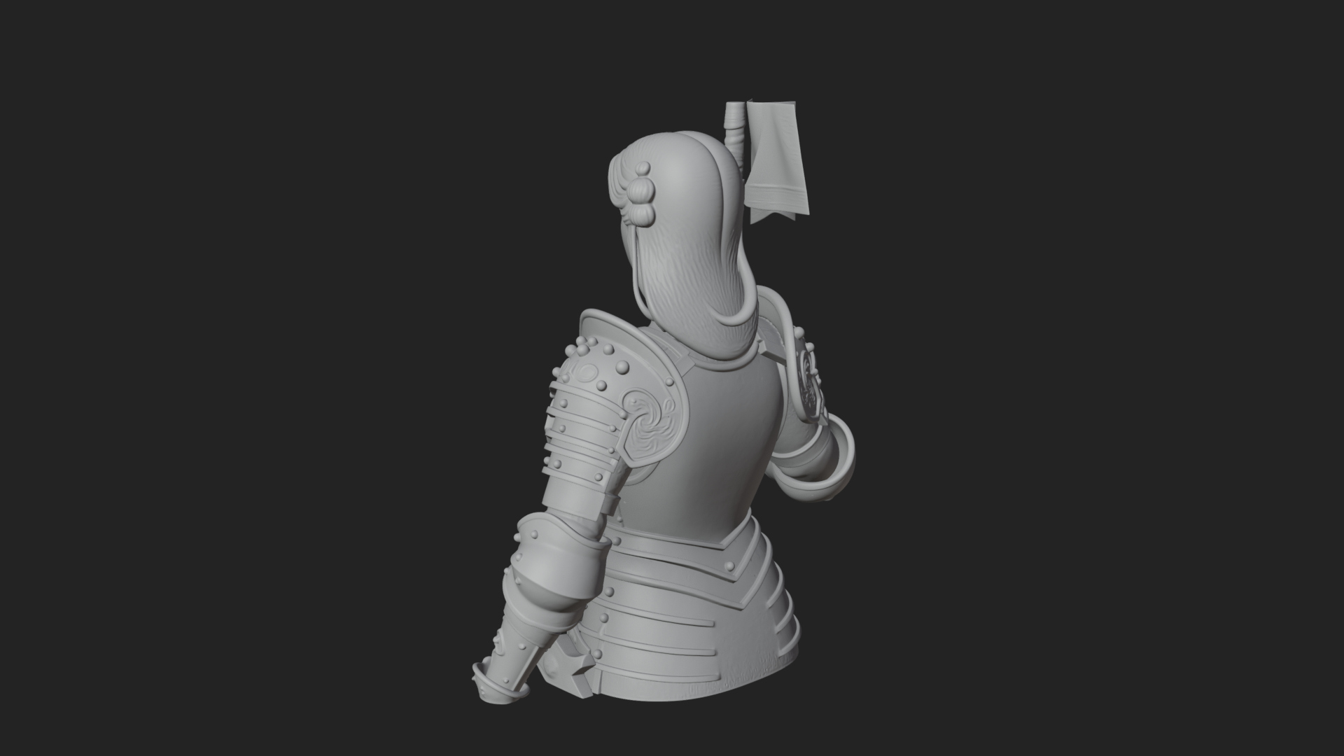 Armored Maiden with Banner Statue Design 2 3D Print Model 3D Model