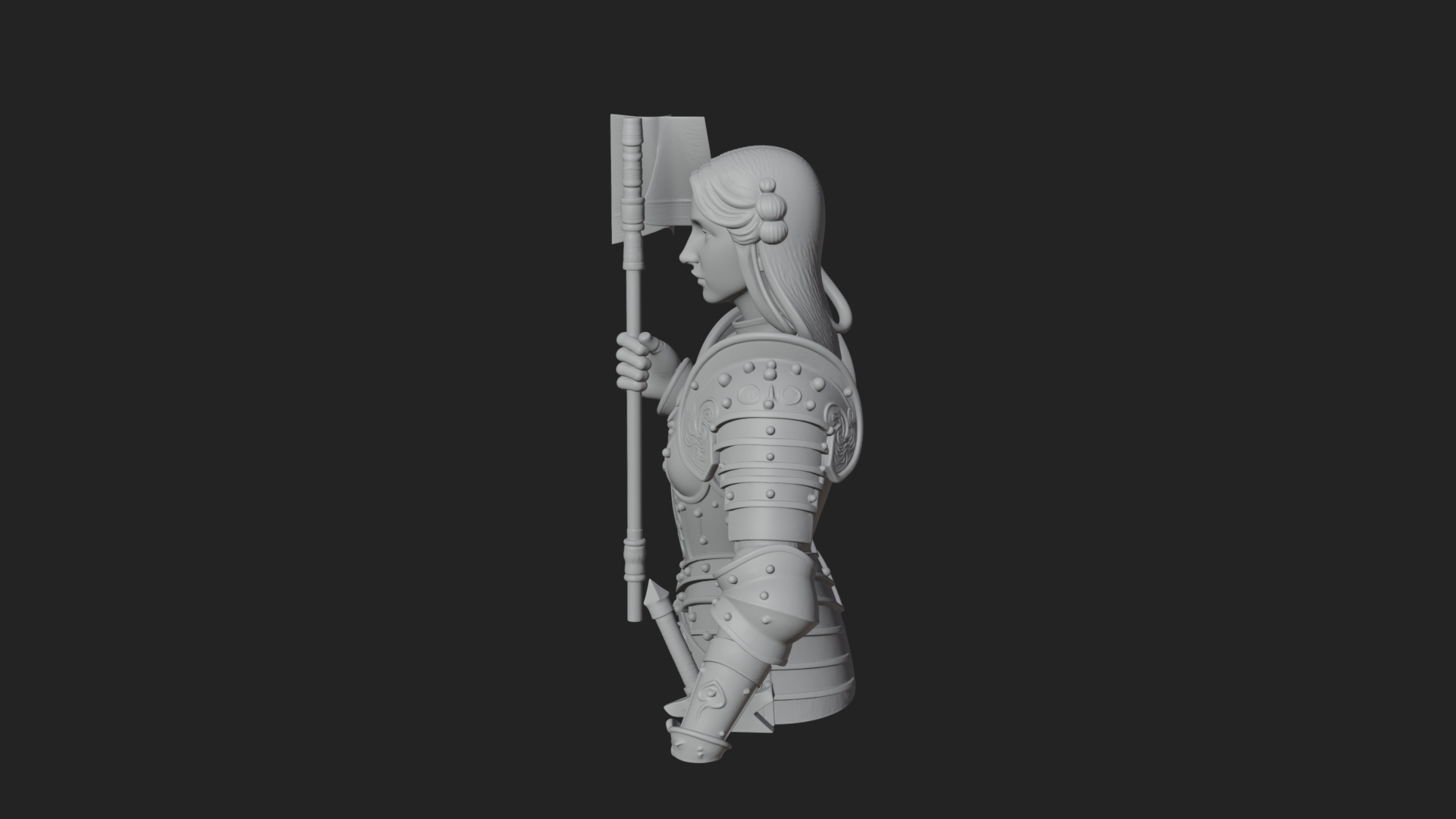 Armored Maiden with Banner Statue Design 2 3D Print Model 3D Model