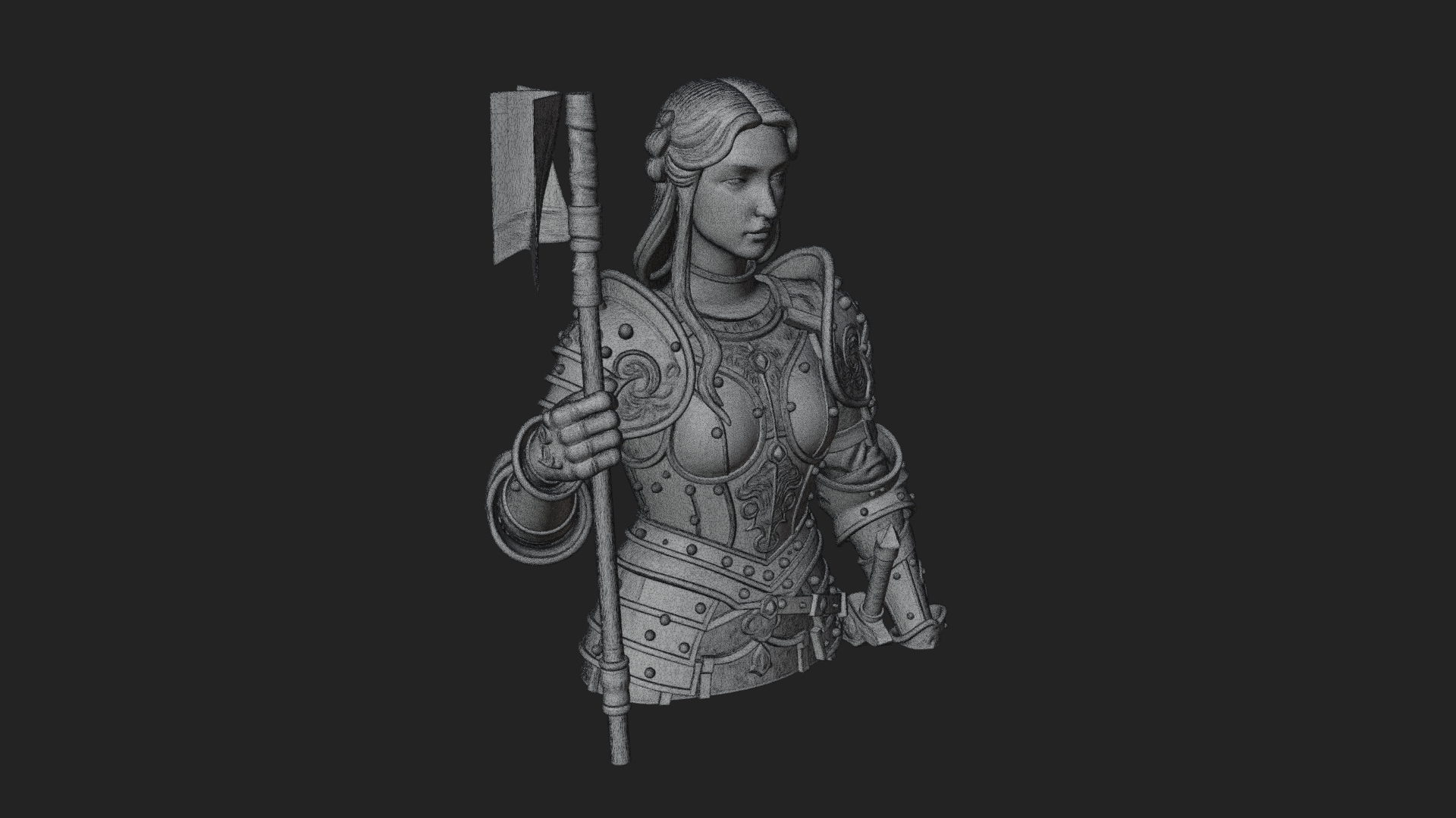 Armored Maiden with Banner Statue Design 2 3D Print Model 3D Model