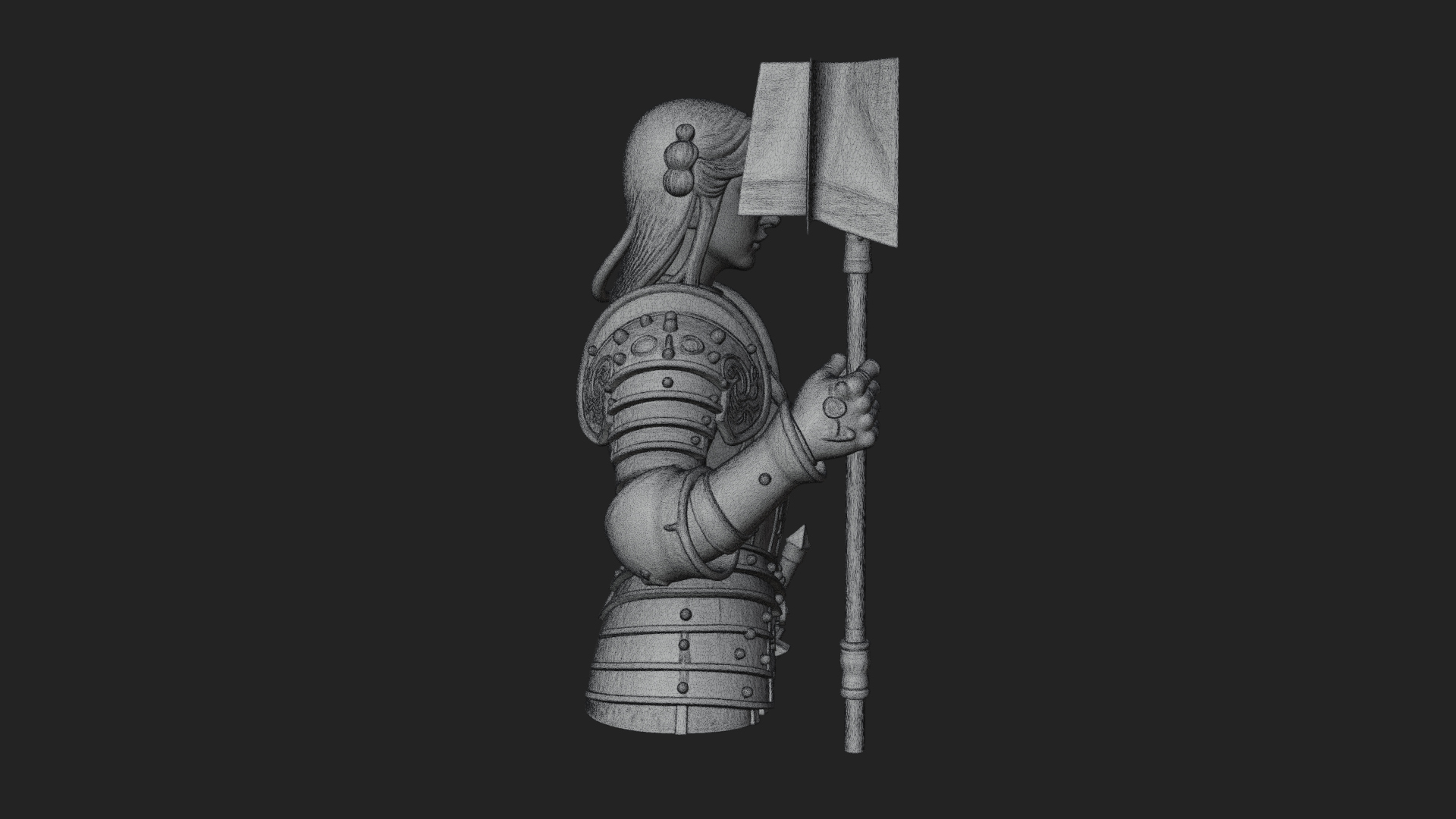 Armored Maiden with Banner Statue Design 2 3D Print Model 3D Model