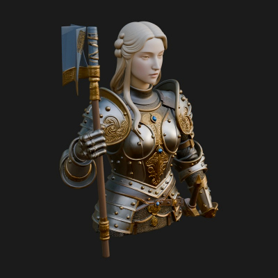 Armored Maiden with Banner Statue Design 2 3D Print Model