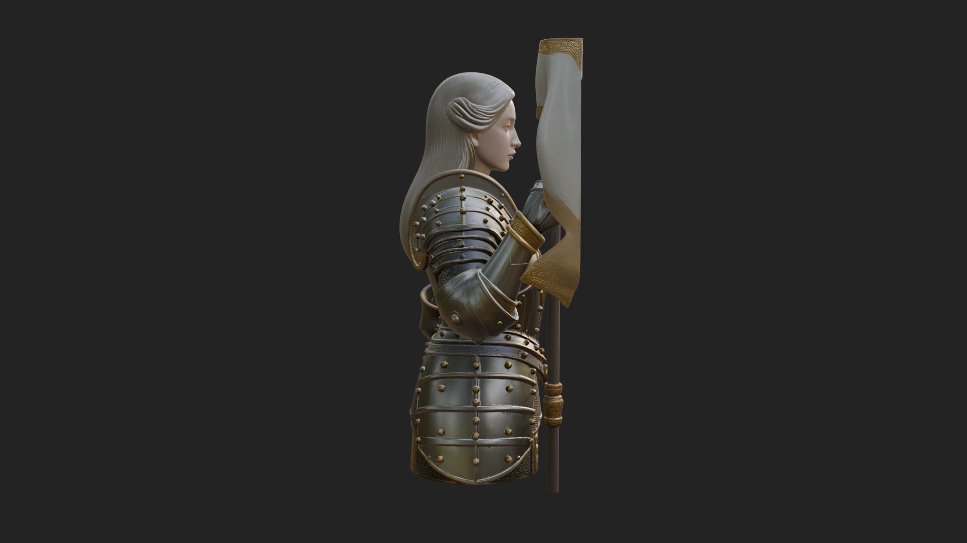 Armored Maiden with Banner Statue Design 3 3D Print Model 3D Model