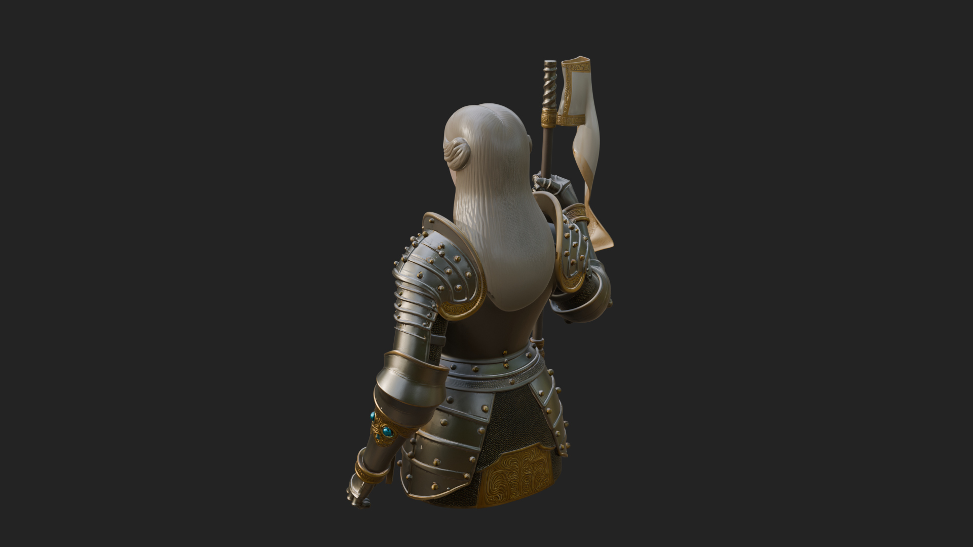 Armored Maiden with Banner Statue Design 3 3D Print Model 3D Model