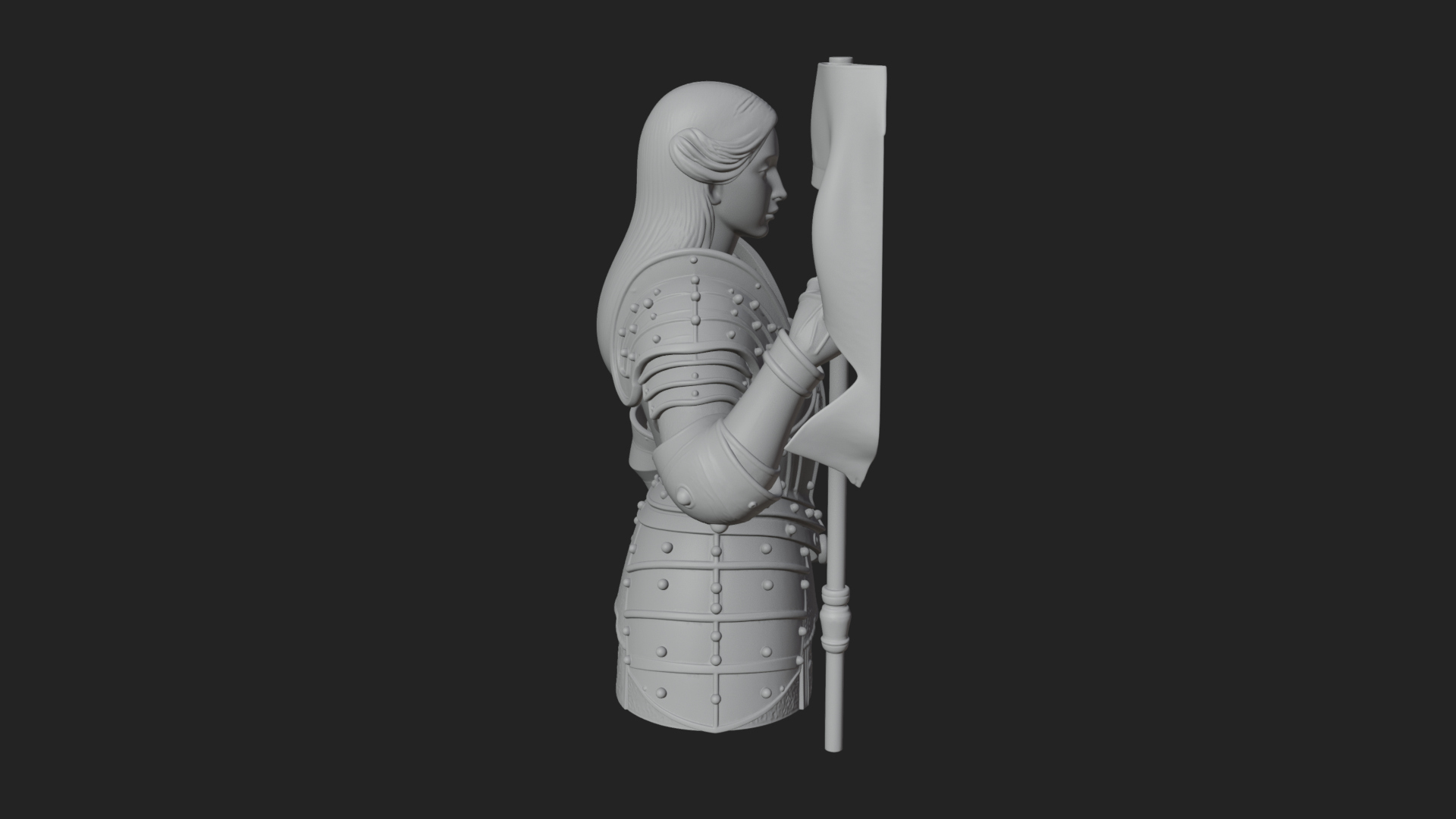 Armored Maiden with Banner Statue Design 3 3D Print Model 3D Model