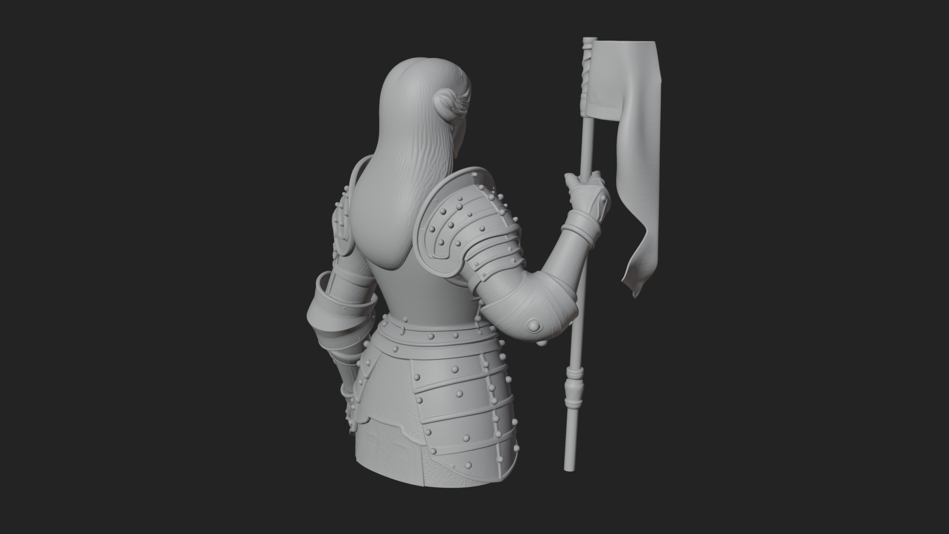 Armored Maiden with Banner Statue Design 3 3D Print Model 3D Model