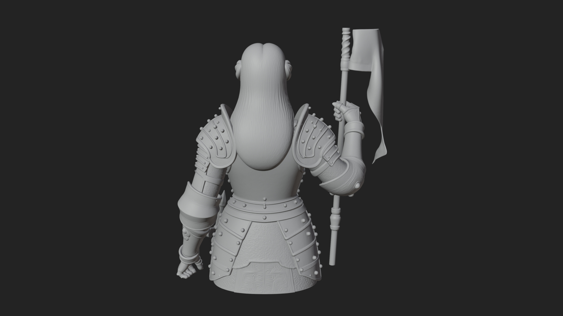 Armored Maiden with Banner Statue Design 3 3D Print Model 3D Model