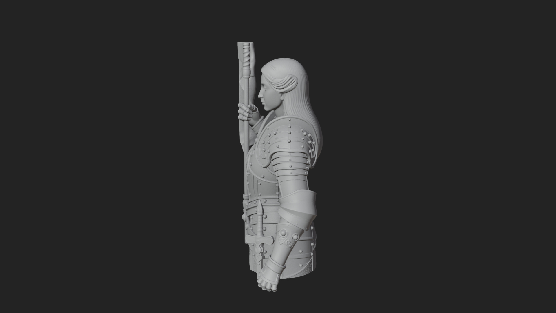 Armored Maiden with Banner Statue Design 3 3D Print Model 3D Model