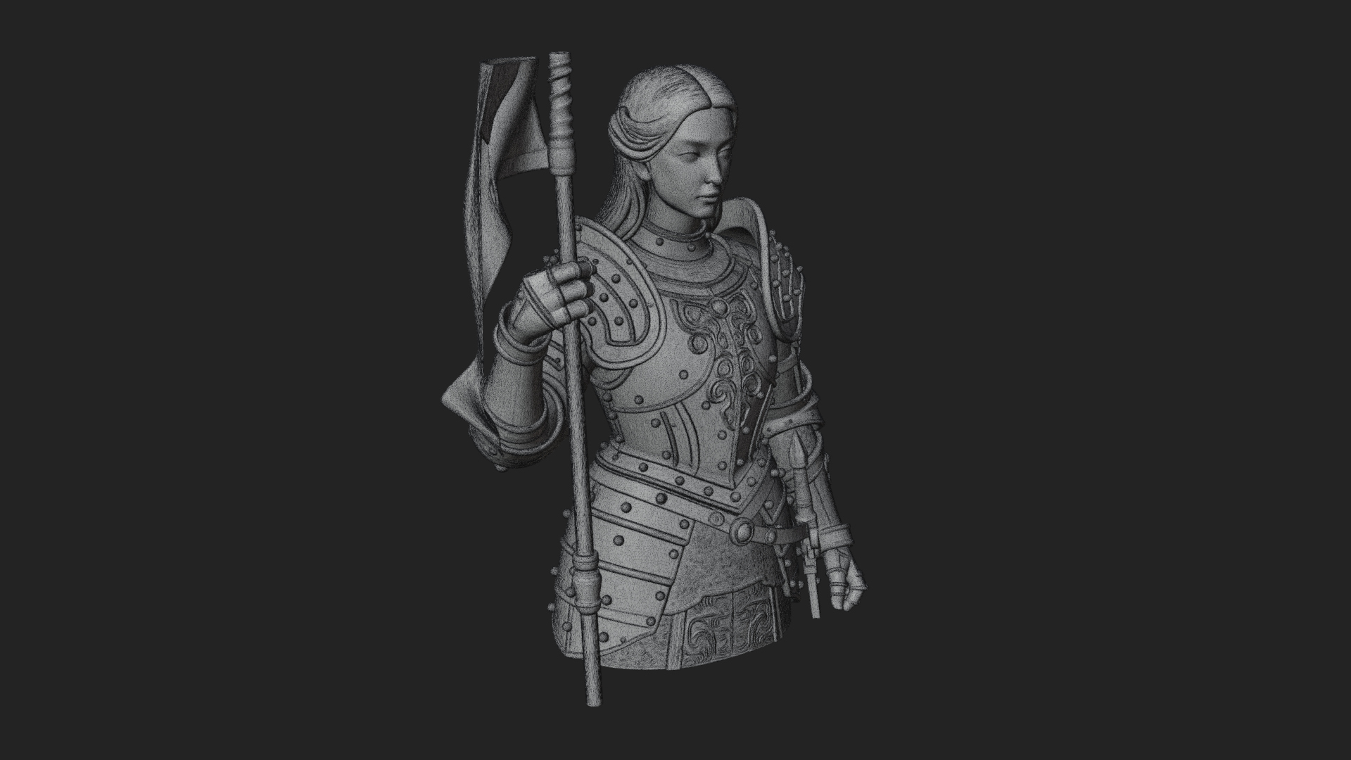 Armored Maiden with Banner Statue Design 3 3D Print Model 3D Model