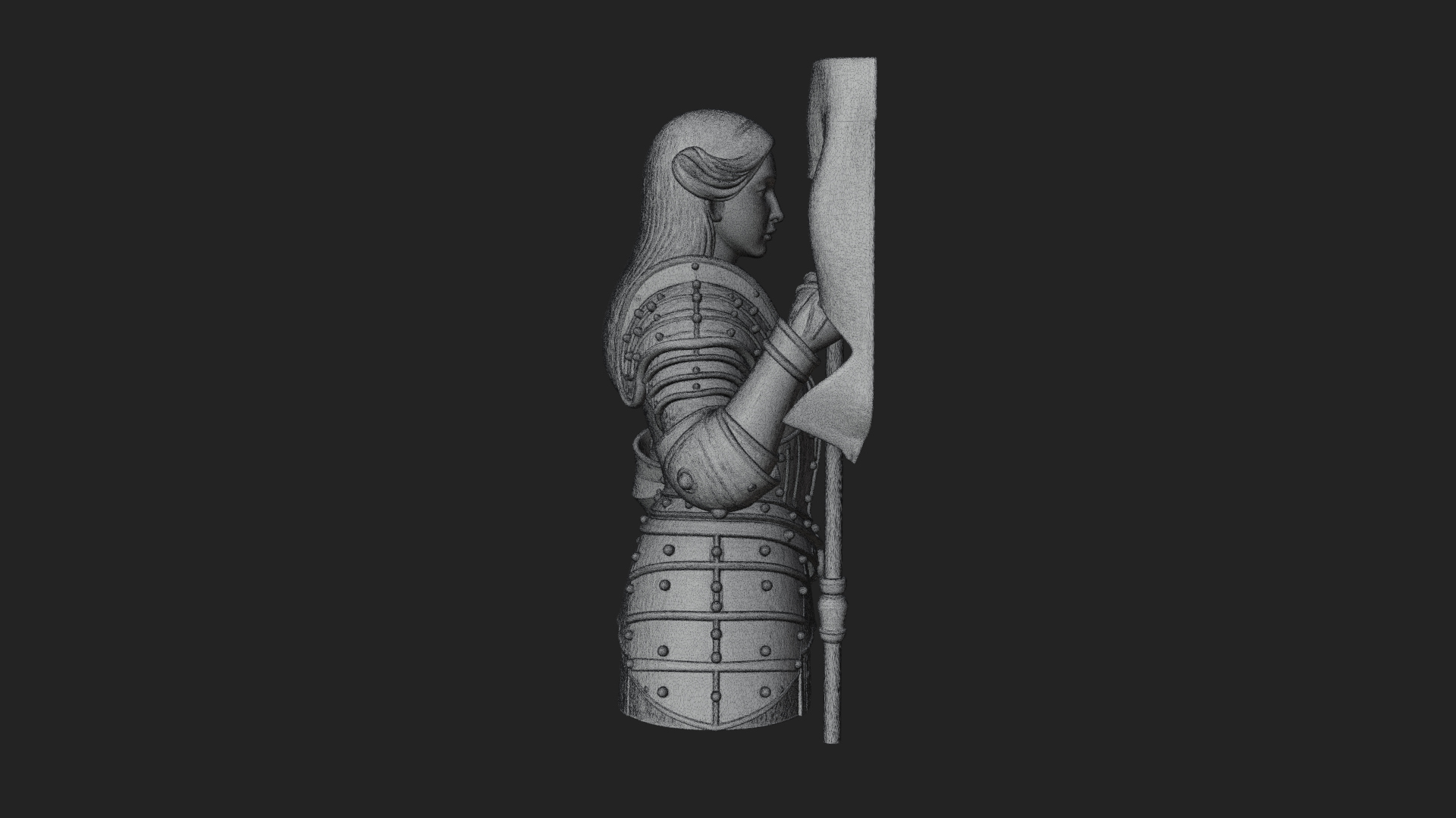 Armored Maiden with Banner Statue Design 3 3D Print Model 3D Model
