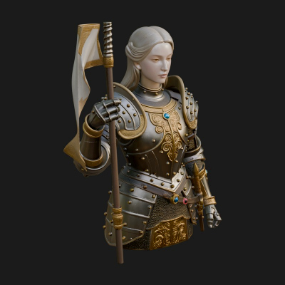 Armored Maiden with Banner Statue Design 3 3D Print Model