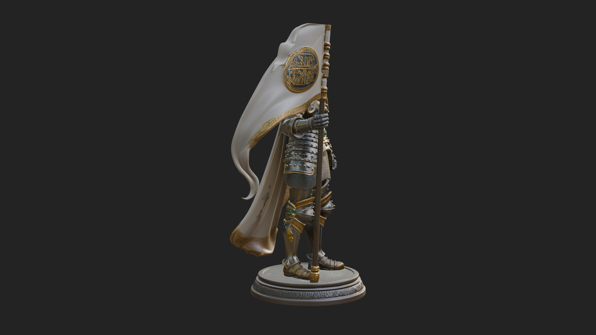 Armored Maiden with Banner Statue Design 4 3D Print Model 3D Model