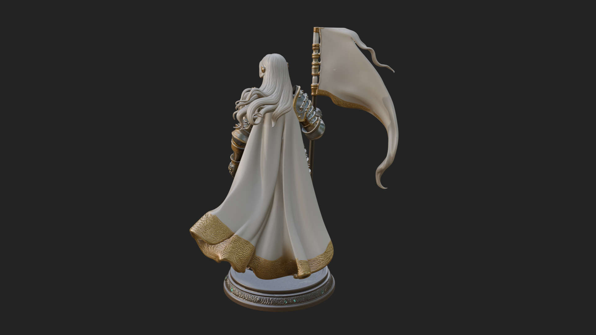 Armored Maiden with Banner Statue Design 4 3D Print Model 3D Model