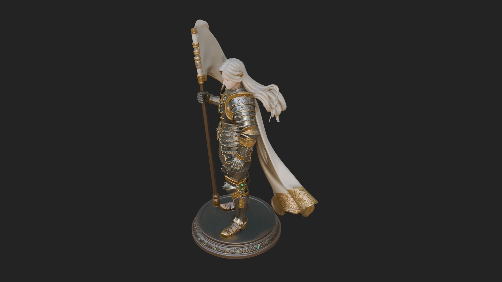 Armored Maiden with Banner Statue Design 4 3D Print Model 3D Model