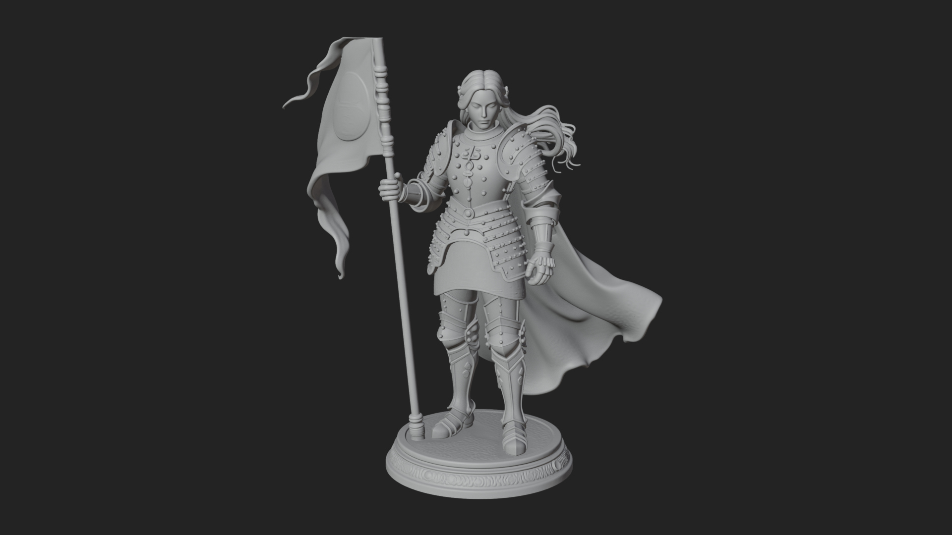 Armored Maiden with Banner Statue Design 4 3D Print Model 3D Model