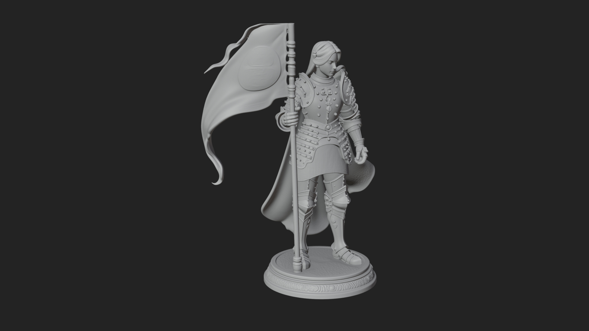 Armored Maiden with Banner Statue Design 4 3D Print Model 3D Model