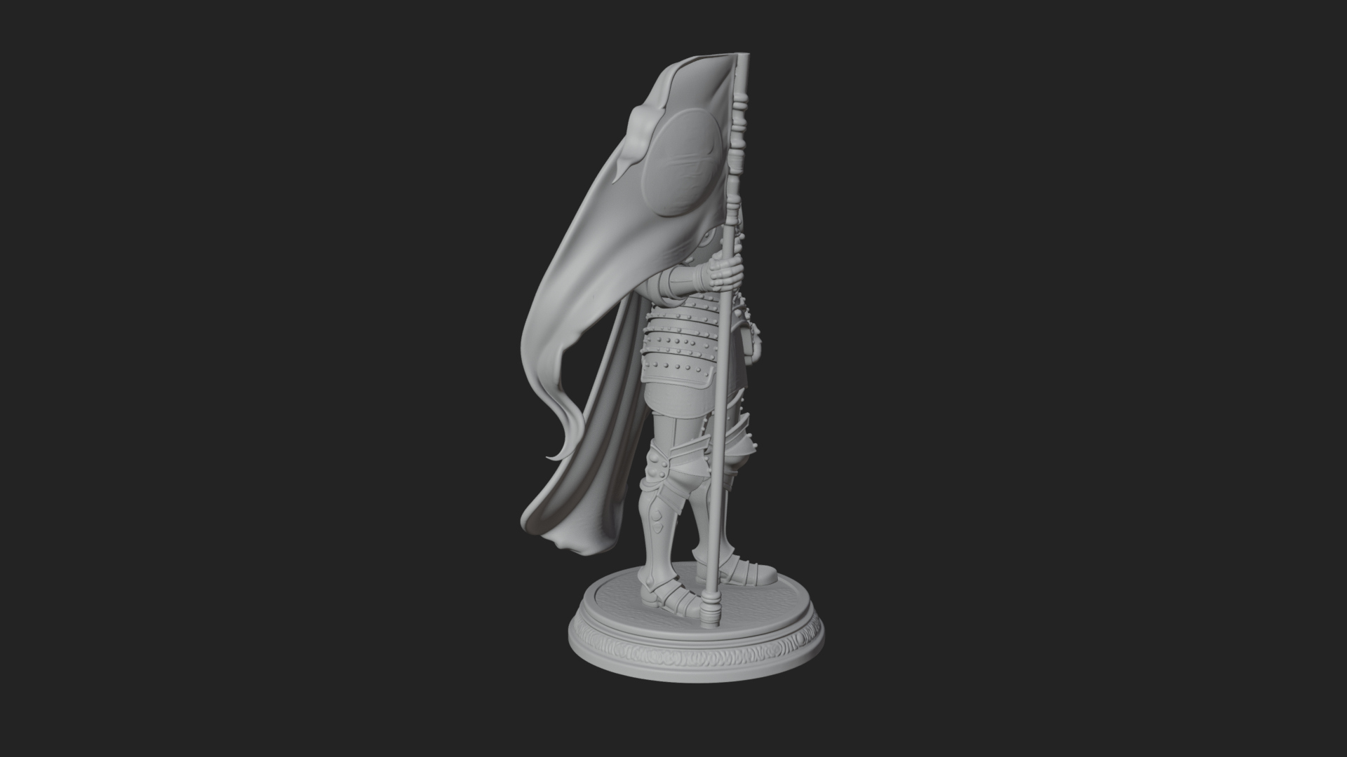 Armored Maiden with Banner Statue Design 4 3D Print Model 3D Model