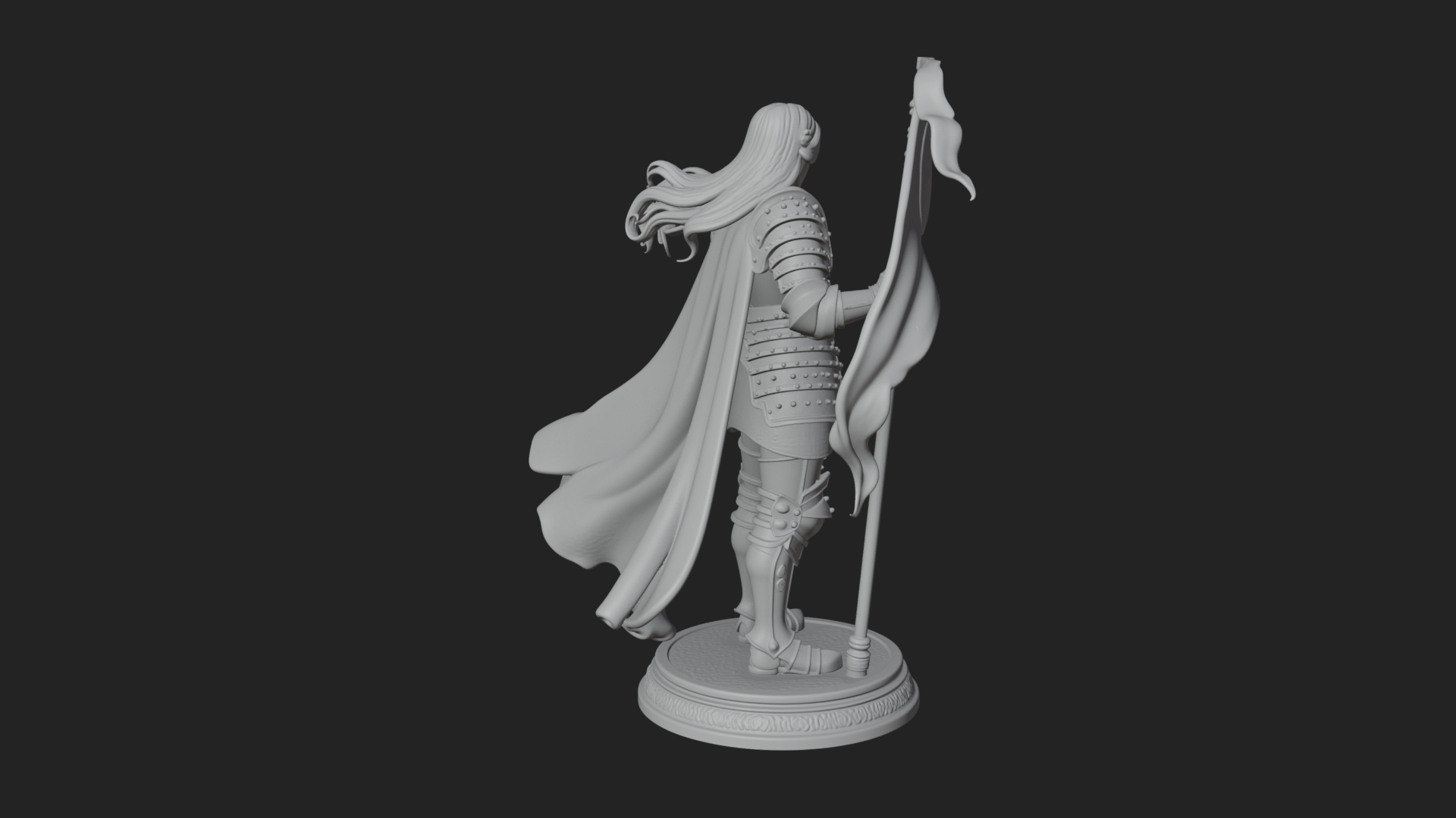 Armored Maiden with Banner Statue Design 4 3D Print Model 3D Model