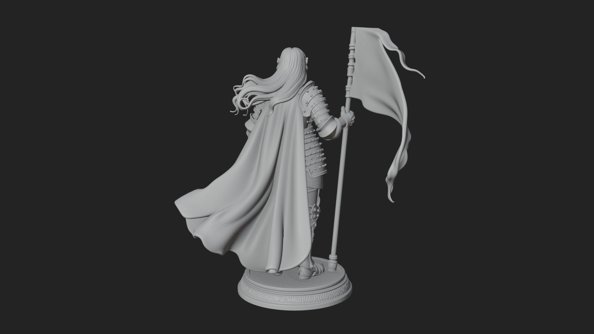 Armored Maiden with Banner Statue Design 4 3D Print Model 3D Model