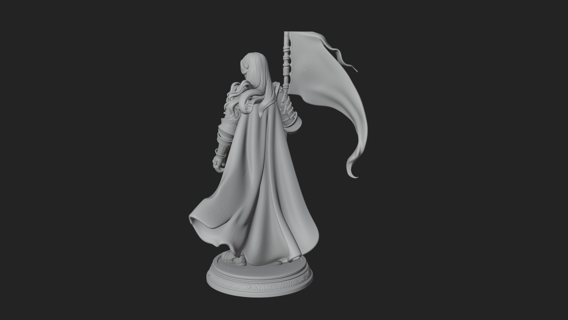 Armored Maiden with Banner Statue Design 4 3D Print Model 3D Model