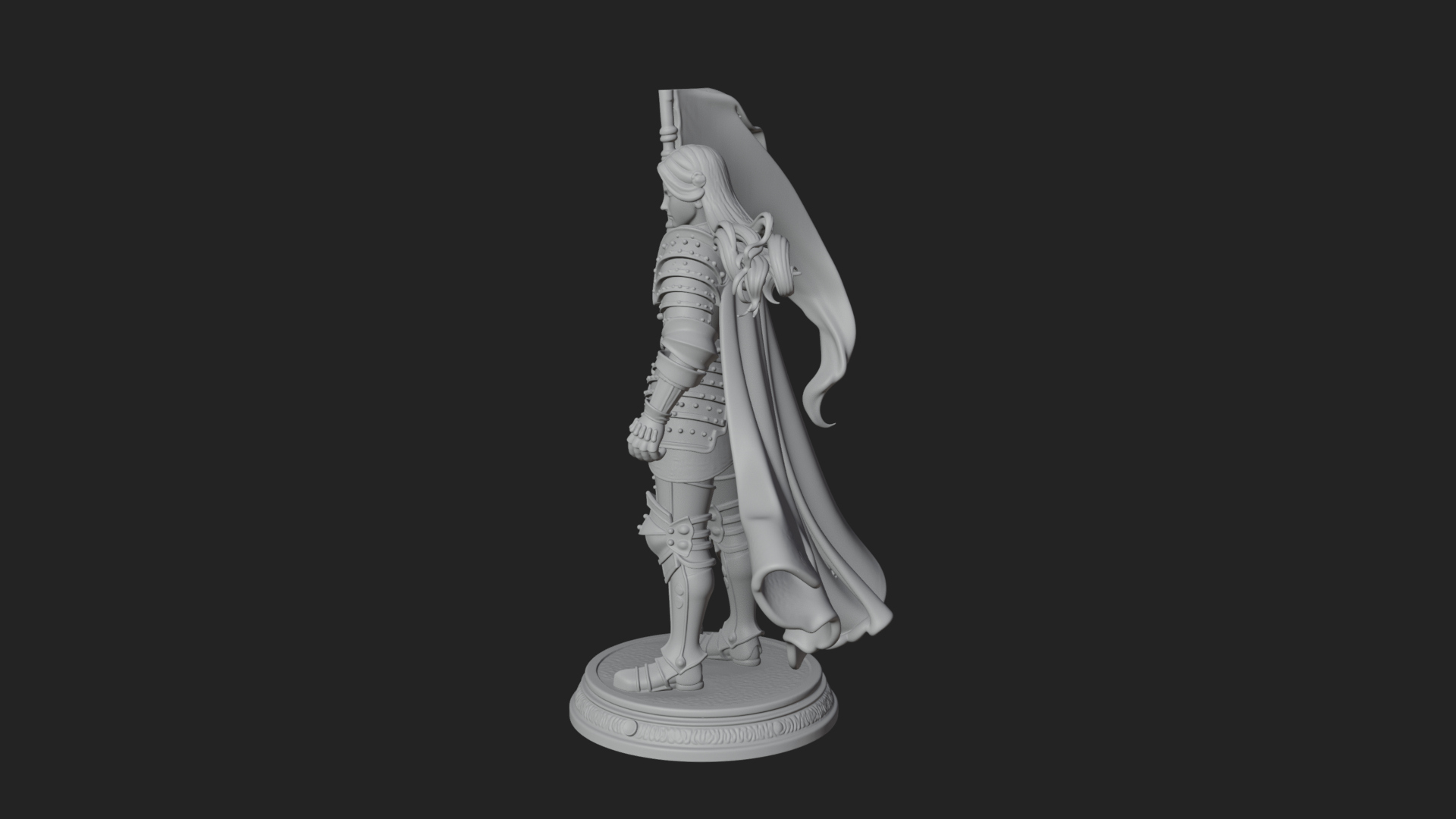 Armored Maiden with Banner Statue Design 4 3D Print Model 3D Model