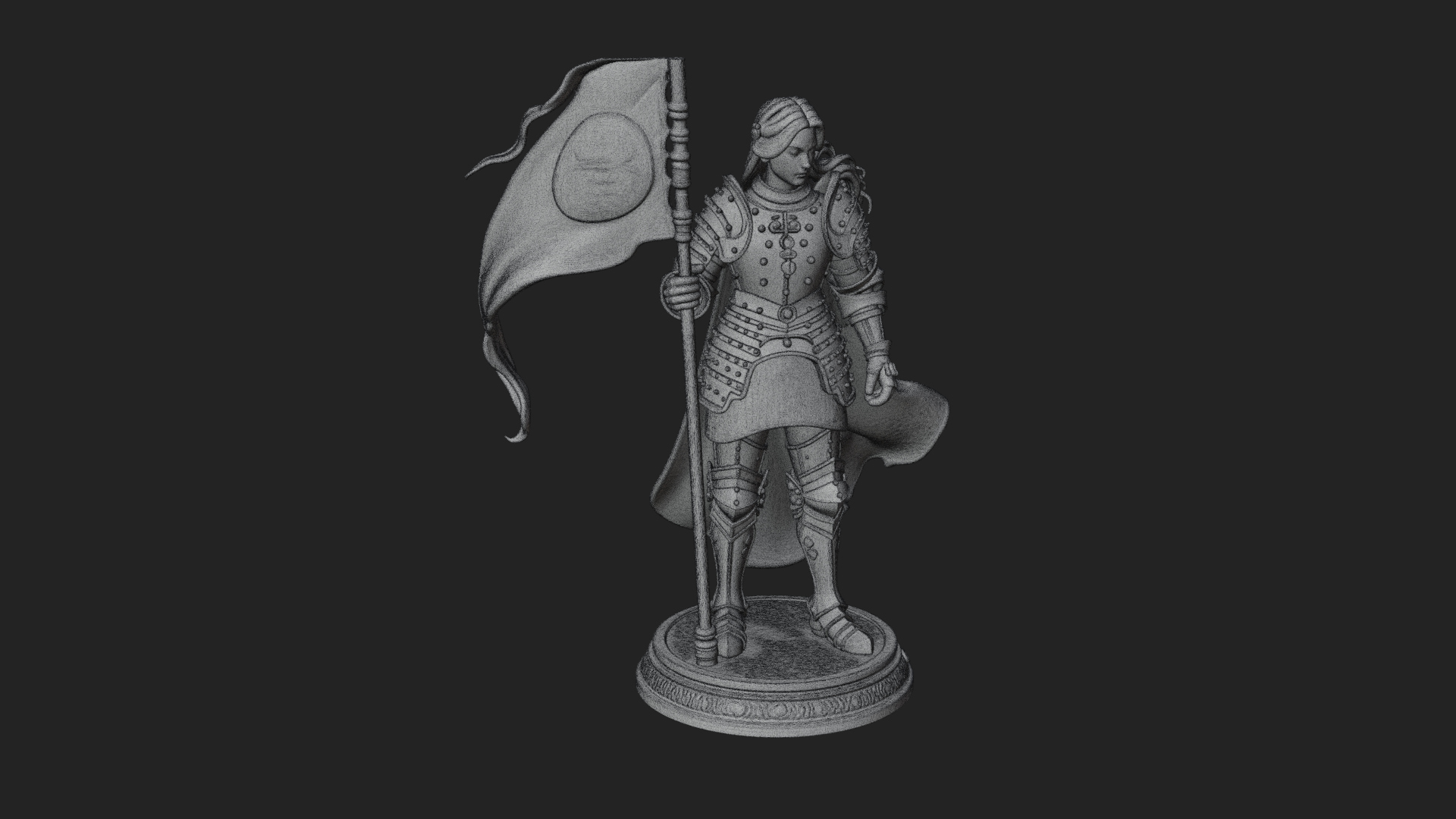 Armored Maiden with Banner Statue Design 4 3D Print Model 3D Model