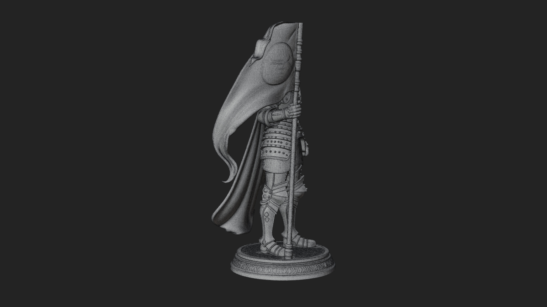 Armored Maiden with Banner Statue Design 4 3D Print Model 3D Model