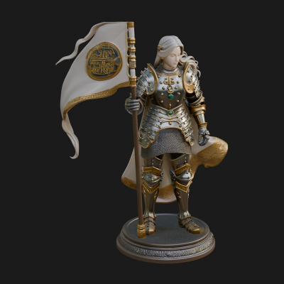 Armored Maiden with Banner Statue Design 4 3D Print Model