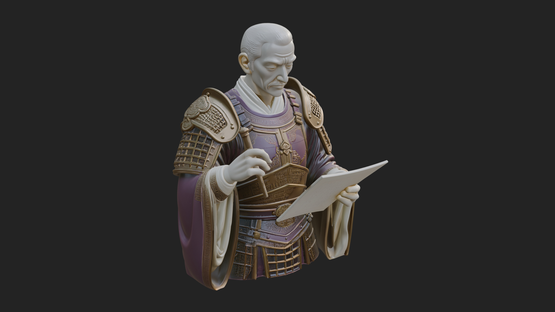 Armored Strategist Bust Design 2 3D Print Model 3D Model