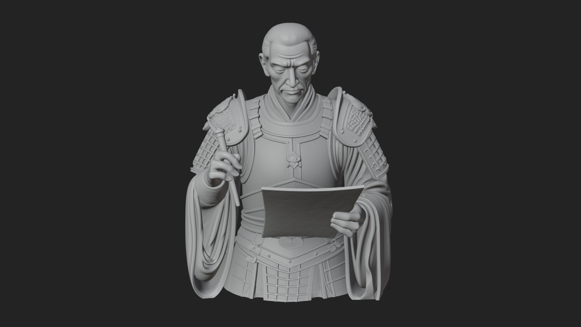 Armored Strategist Bust Design 2 3D Print Model 3D Model