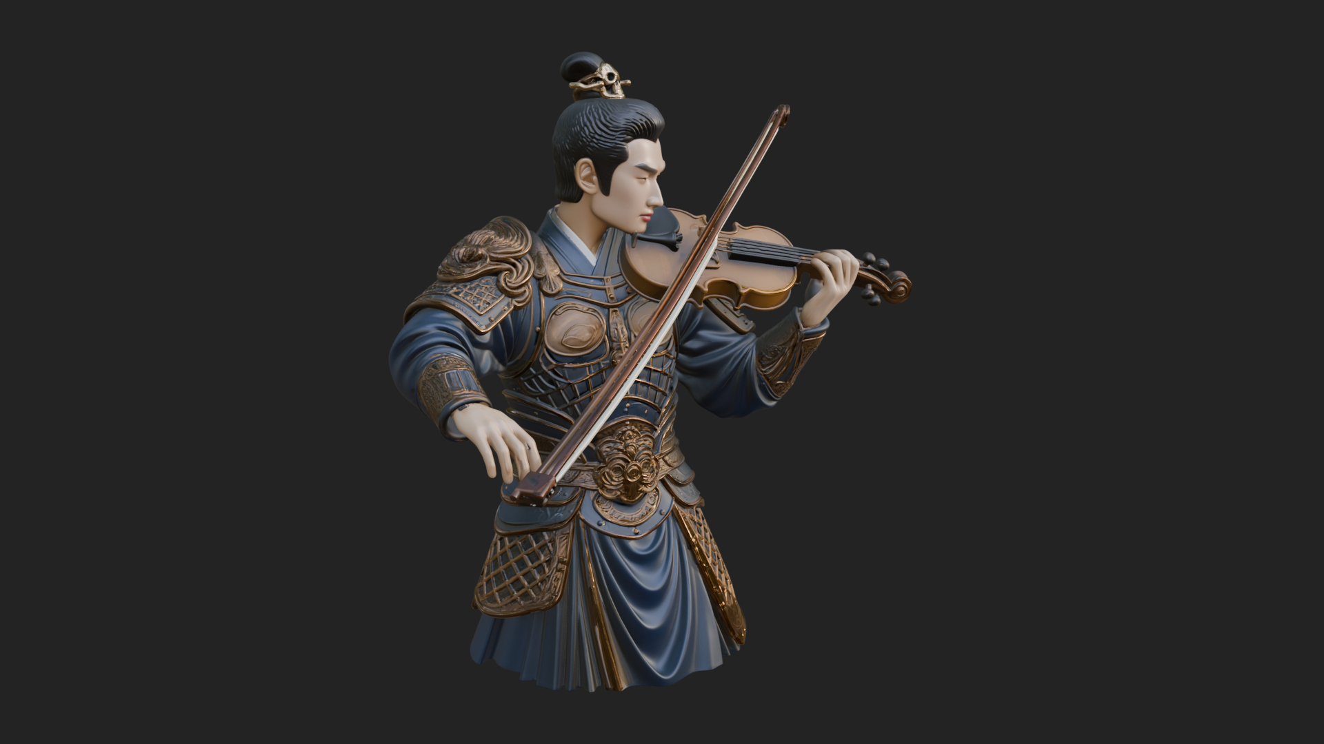 Armored Violin Player Bust Design 1 3D Print Model 3D Model